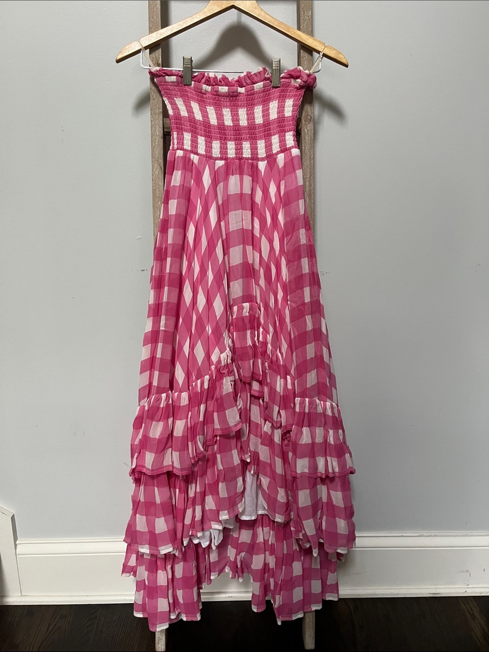 Sundress Pink Gingham high-low Maxi Dress size XS/S